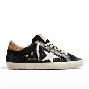 Golden Goose Superstar Navy Glitter with Tan Snake Skin Back and White Star